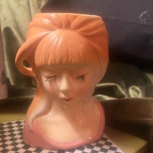 Ceramic Lady Head Vase with Peach and Cream Tones